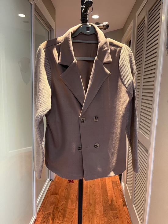 Jackets & Blazers - Tan Double-Breasted Knit Blazer